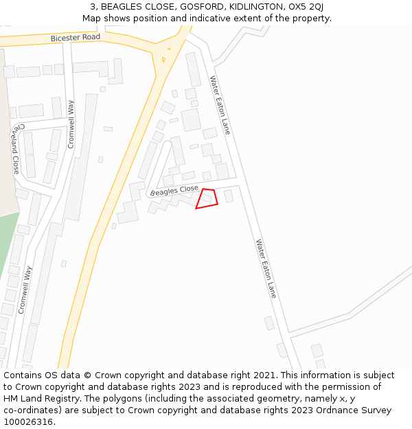 3, BEAGLES CLOSE, GOSFORD, KIDLINGTON, OX5 2QJ: Location map and indicative extent of plot