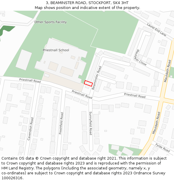 3, BEAMINSTER ROAD, STOCKPORT, SK4 3HT: Location map and indicative extent of plot