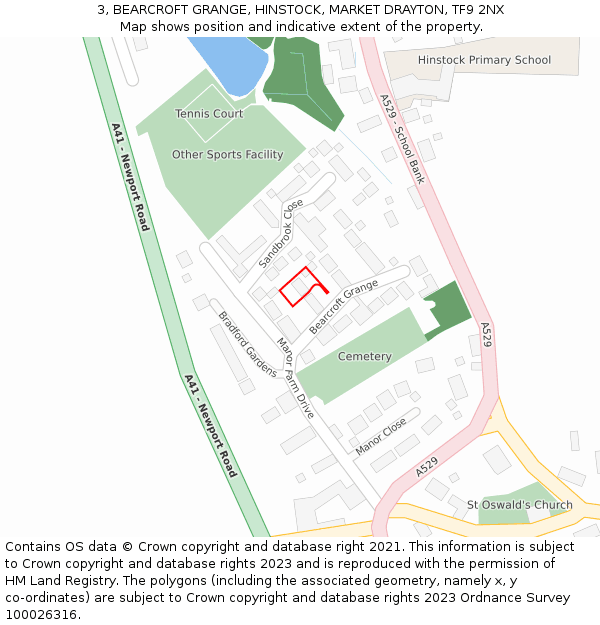 3, BEARCROFT GRANGE, HINSTOCK, MARKET DRAYTON, TF9 2NX: Location map and indicative extent of plot
