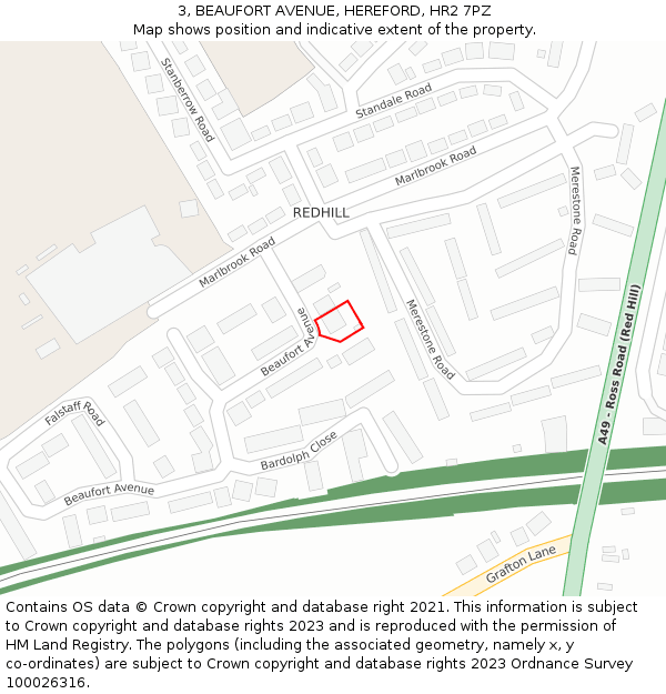 3, BEAUFORT AVENUE, HEREFORD, HR2 7PZ: Location map and indicative extent of plot
