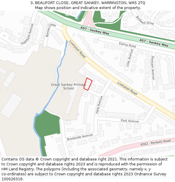3, BEAUFORT CLOSE, GREAT SANKEY, WARRINGTON, WA5 2TQ: Location map and indicative extent of plot