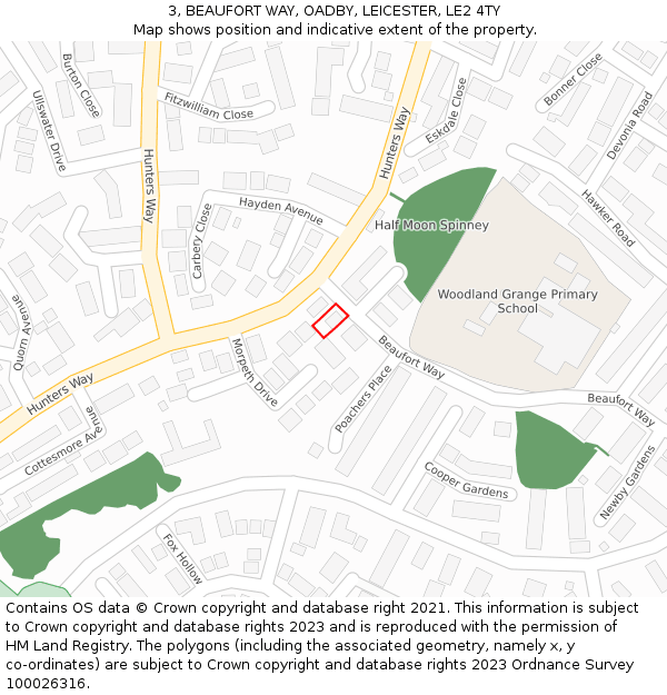 3, BEAUFORT WAY, OADBY, LEICESTER, LE2 4TY: Location map and indicative extent of plot