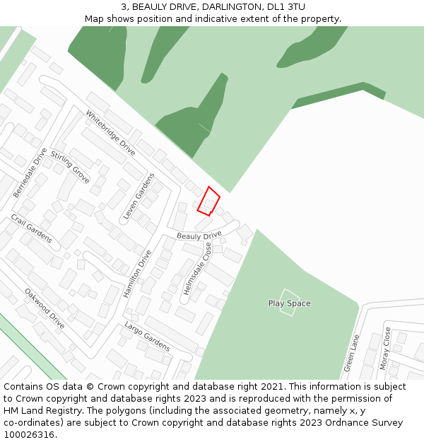 3, BEAULY DRIVE, DARLINGTON, DL1 3TU: Location map and indicative extent of plot