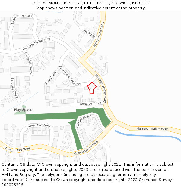 3, BEAUMONT CRESCENT, HETHERSETT, NORWICH, NR9 3GT: Location map and indicative extent of plot