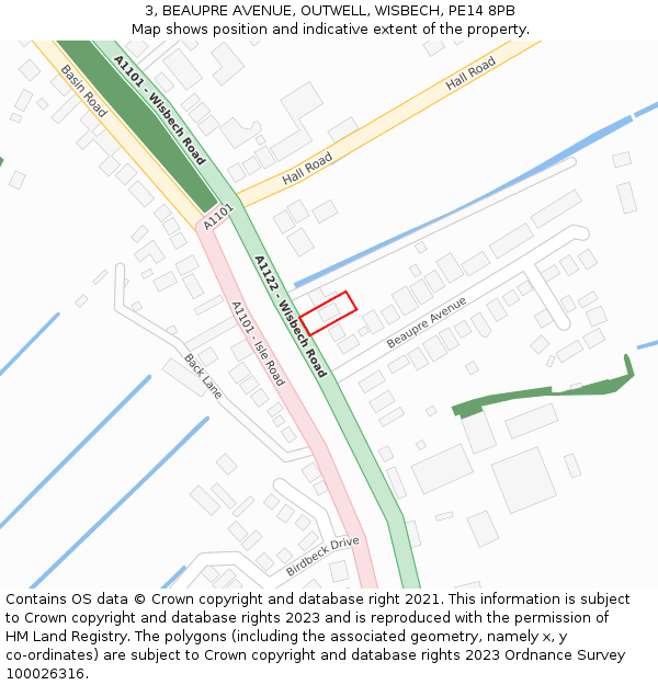 3, BEAUPRE AVENUE, OUTWELL, WISBECH, PE14 8PB: Location map and indicative extent of plot