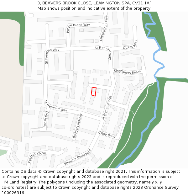 3, BEAVERS BROOK CLOSE, LEAMINGTON SPA, CV31 1AF: Location map and indicative extent of plot