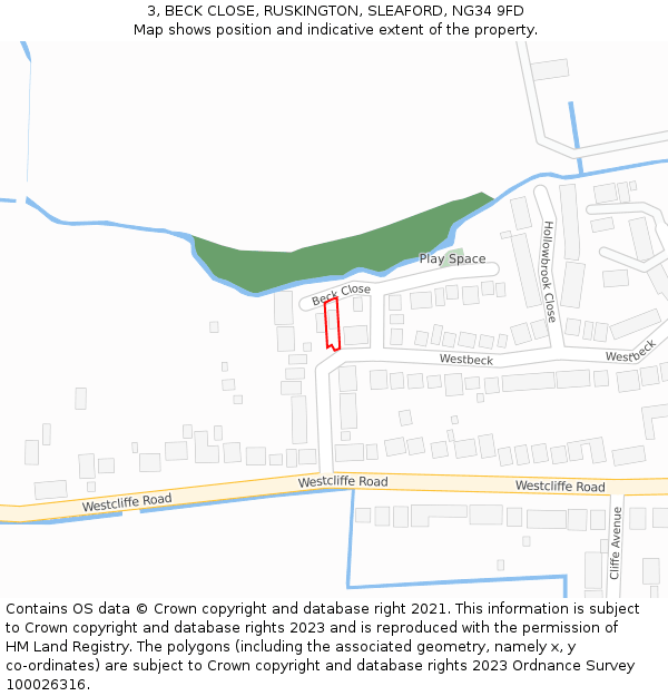 3, BECK CLOSE, RUSKINGTON, SLEAFORD, NG34 9FD: Location map and indicative extent of plot