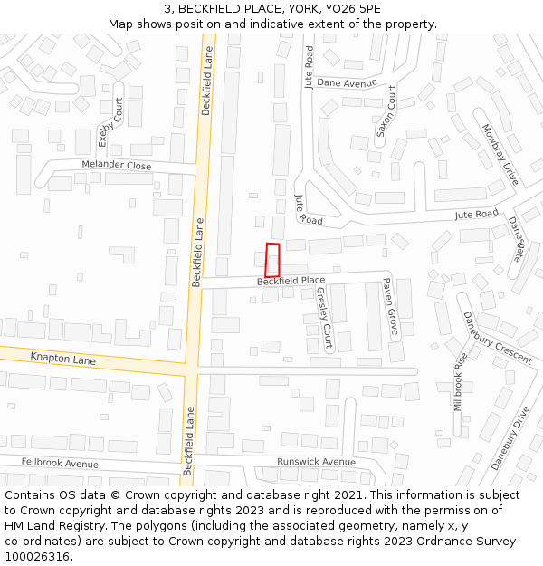 3, BECKFIELD PLACE, YORK, YO26 5PE: Location map and indicative extent of plot