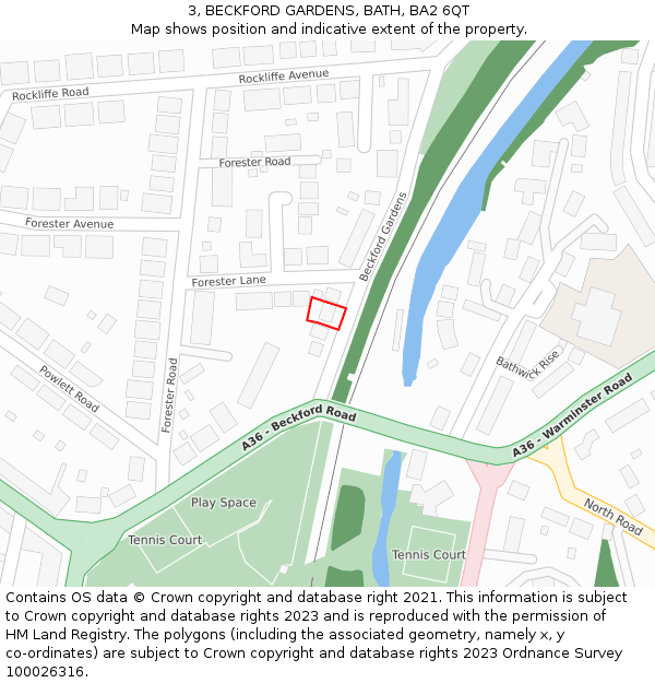 3, BECKFORD GARDENS, BATH, BA2 6QT: Location map and indicative extent of plot