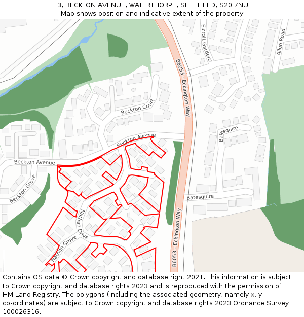 3, BECKTON AVENUE, WATERTHORPE, SHEFFIELD, S20 7NU: Location map and indicative extent of plot
