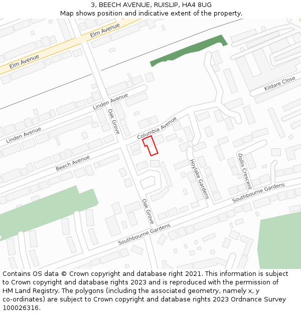 3, BEECH AVENUE, RUISLIP, HA4 8UG: Location map and indicative extent of plot
