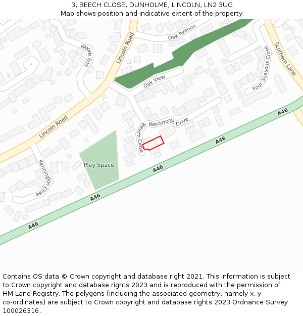 3, BEECH CLOSE, DUNHOLME, LINCOLN, LN2 3UG: Location map and indicative extent of plot