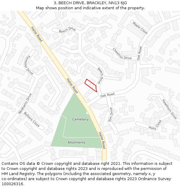3, BEECH DRIVE, BRACKLEY, NN13 6JG: Location map and indicative extent of plot