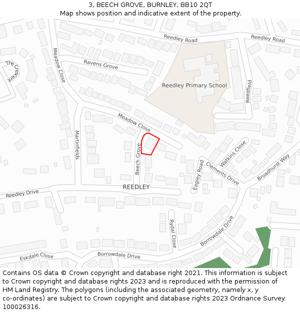 3, BEECH GROVE, BURNLEY, BB10 2QT: Location map and indicative extent of plot