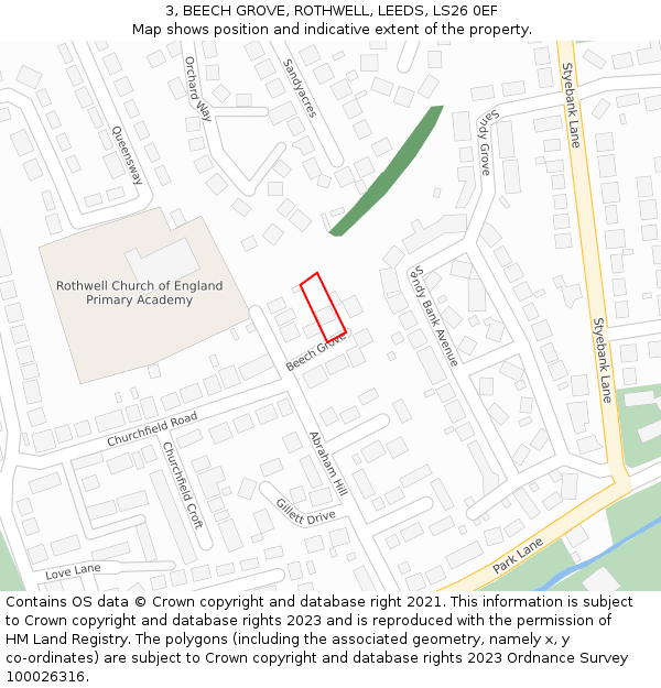 3, BEECH GROVE, ROTHWELL, LEEDS, LS26 0EF: Location map and indicative extent of plot