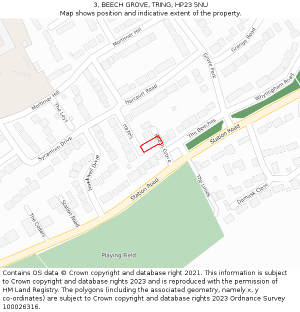 3, BEECH GROVE, TRING, HP23 5NU: Location map and indicative extent of plot