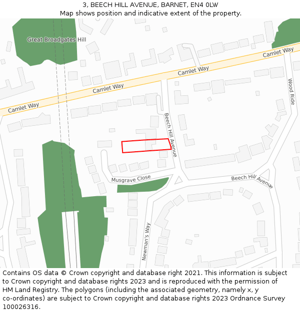 3, BEECH HILL AVENUE, BARNET, EN4 0LW: Location map and indicative extent of plot