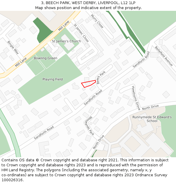 3, BEECH PARK, WEST DERBY, LIVERPOOL, L12 1LP: Location map and indicative extent of plot