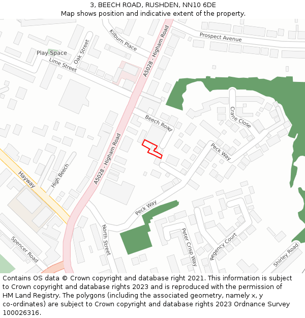 3, BEECH ROAD, RUSHDEN, NN10 6DE: Location map and indicative extent of plot