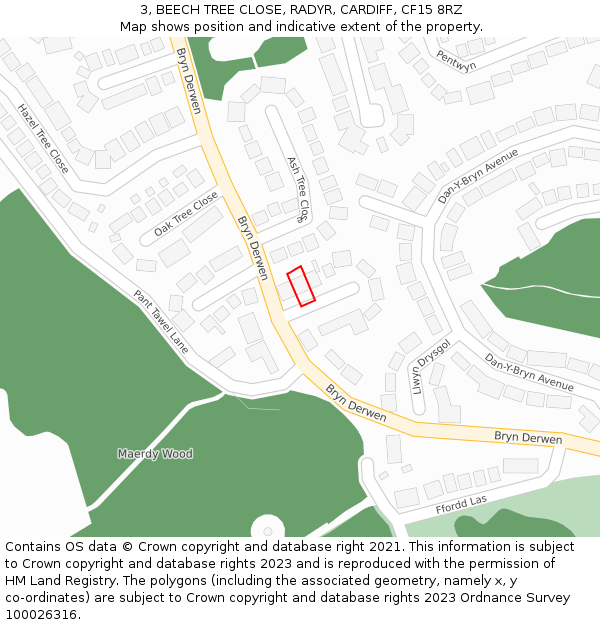 3, BEECH TREE CLOSE, RADYR, CARDIFF, CF15 8RZ: Location map and indicative extent of plot