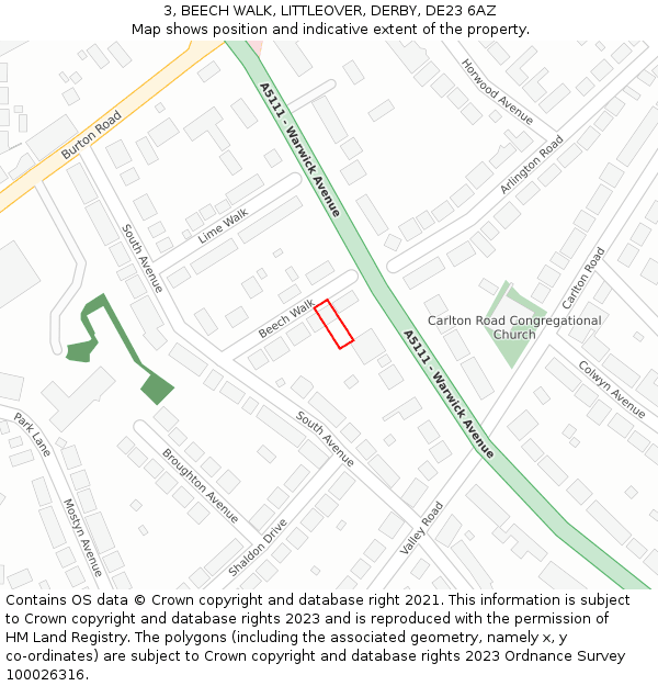 3, BEECH WALK, LITTLEOVER, DERBY, DE23 6AZ: Location map and indicative extent of plot