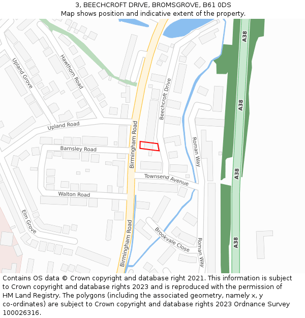 3, BEECHCROFT DRIVE, BROMSGROVE, B61 0DS: Location map and indicative extent of plot