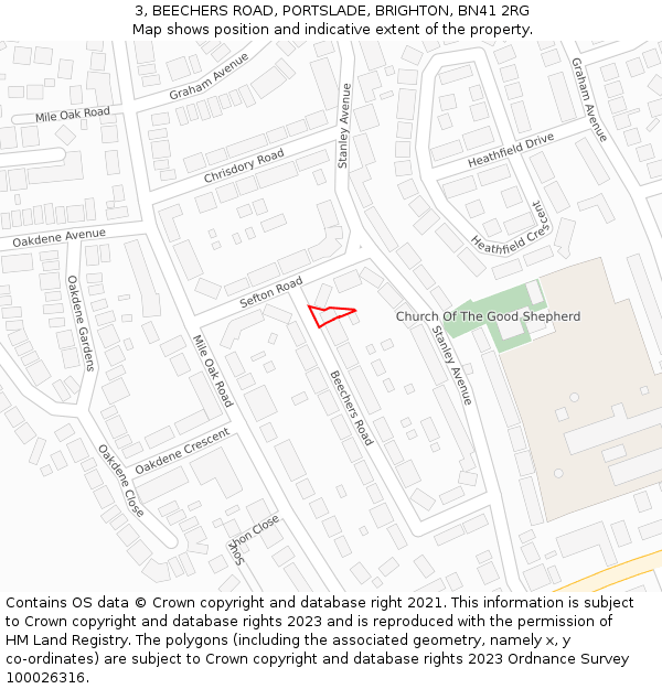 3, BEECHERS ROAD, PORTSLADE, BRIGHTON, BN41 2RG: Location map and indicative extent of plot