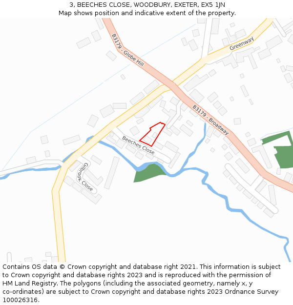 3, BEECHES CLOSE, WOODBURY, EXETER, EX5 1JN: Location map and indicative extent of plot