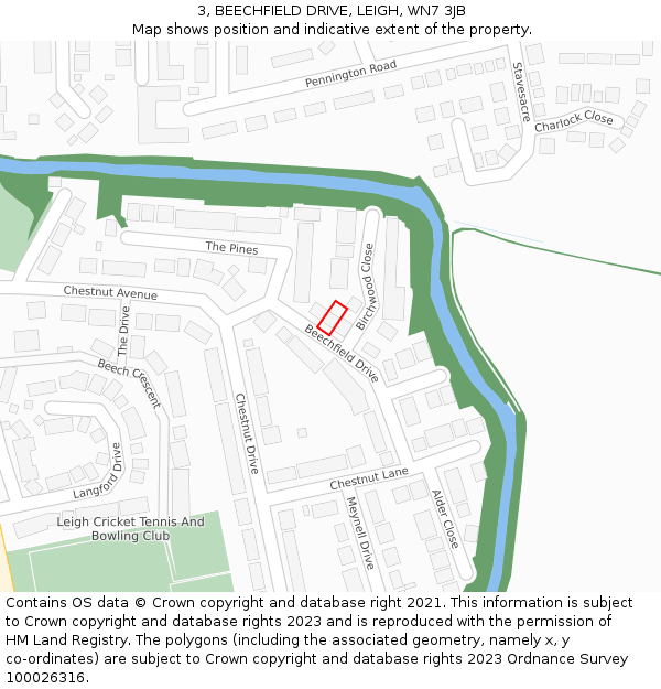 3, BEECHFIELD DRIVE, LEIGH, WN7 3JB: Location map and indicative extent of plot