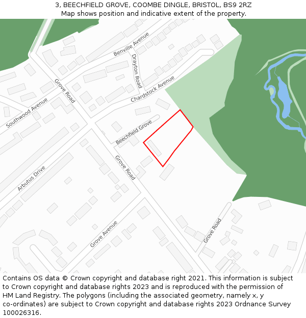 3, BEECHFIELD GROVE, COOMBE DINGLE, BRISTOL, BS9 2RZ: Location map and indicative extent of plot