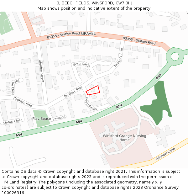 3, BEECHFIELDS, WINSFORD, CW7 3HJ: Location map and indicative extent of plot
