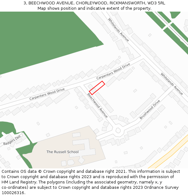 3, BEECHWOOD AVENUE, CHORLEYWOOD, RICKMANSWORTH, WD3 5RL: Location map and indicative extent of plot