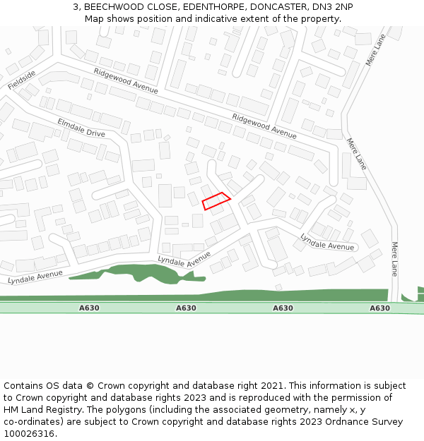 3, BEECHWOOD CLOSE, EDENTHORPE, DONCASTER, DN3 2NP: Location map and indicative extent of plot