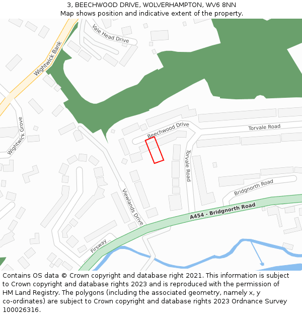 3, BEECHWOOD DRIVE, WOLVERHAMPTON, WV6 8NN: Location map and indicative extent of plot