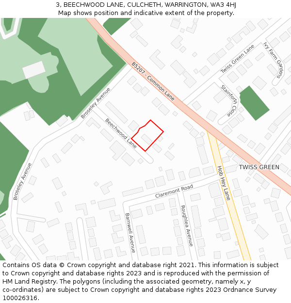 3, BEECHWOOD LANE, CULCHETH, WARRINGTON, WA3 4HJ: Location map and indicative extent of plot