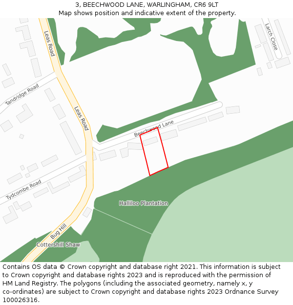 3, BEECHWOOD LANE, WARLINGHAM, CR6 9LT: Location map and indicative extent of plot