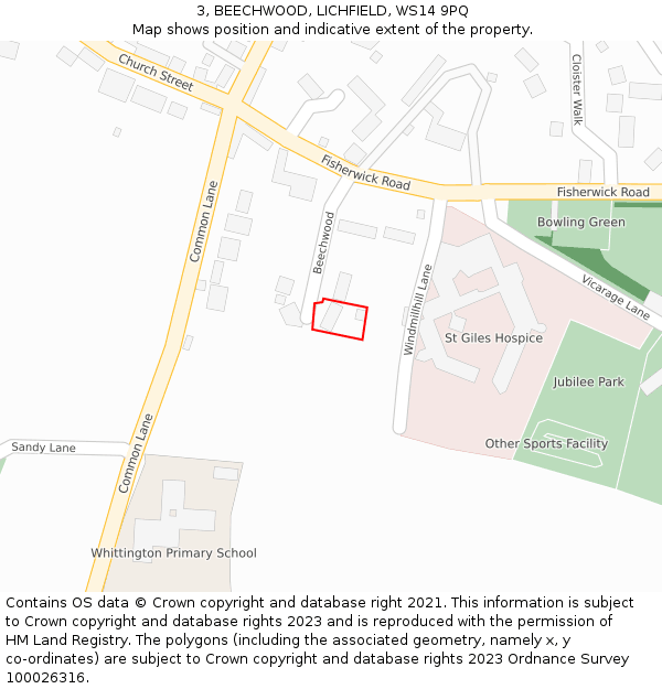 3, BEECHWOOD, LICHFIELD, WS14 9PQ: Location map and indicative extent of plot