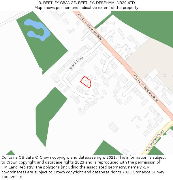 3, BEETLEY GRANGE, BEETLEY, DEREHAM, NR20 4TD: Location map and indicative extent of plot