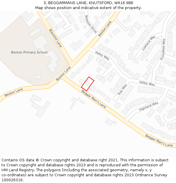 3, BEGGARMANS LANE, KNUTSFORD, WA16 9BE: Location map and indicative extent of plot
