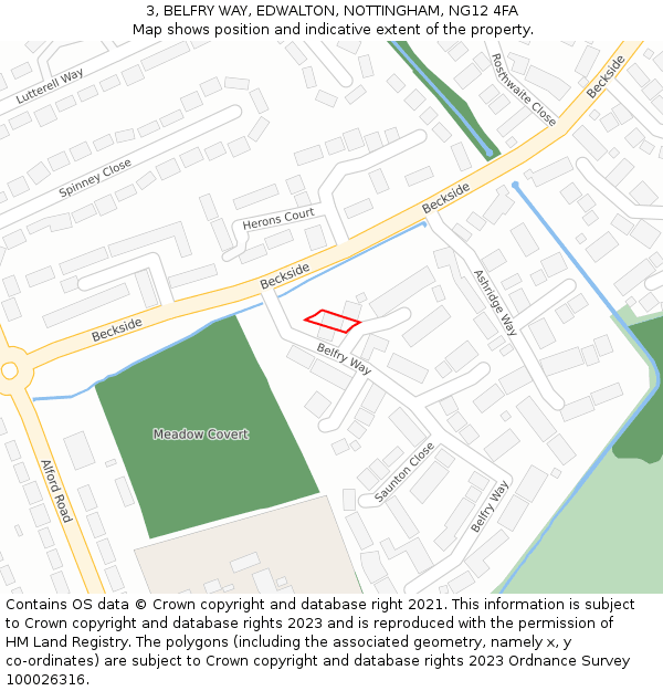 3, BELFRY WAY, EDWALTON, NOTTINGHAM, NG12 4FA: Location map and indicative extent of plot