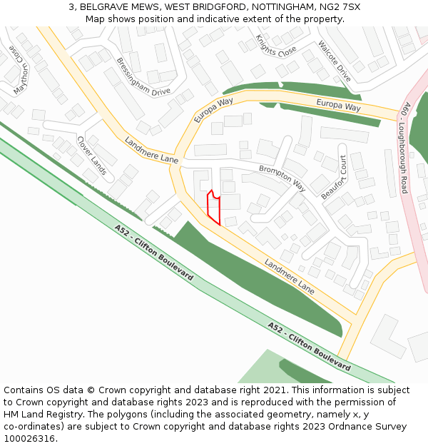 3, BELGRAVE MEWS, WEST BRIDGFORD, NOTTINGHAM, NG2 7SX: Location map and indicative extent of plot