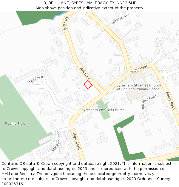 3, BELL LANE, SYRESHAM, BRACKLEY, NN13 5HP: Location map and indicative extent of plot