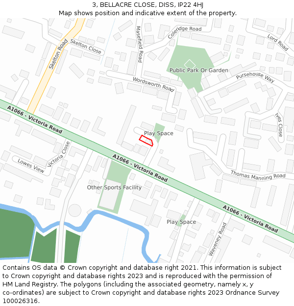 3, BELLACRE CLOSE, DISS, IP22 4HJ: Location map and indicative extent of plot