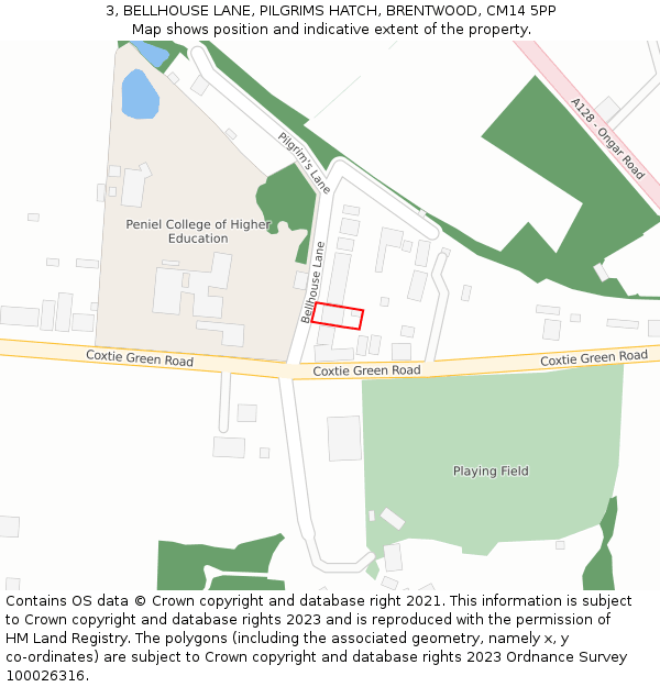 3, BELLHOUSE LANE, PILGRIMS HATCH, BRENTWOOD, CM14 5PP: Location map and indicative extent of plot