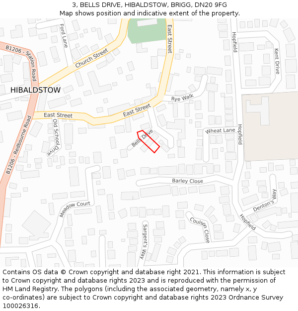 3, BELLS DRIVE, HIBALDSTOW, BRIGG, DN20 9FG: Location map and indicative extent of plot