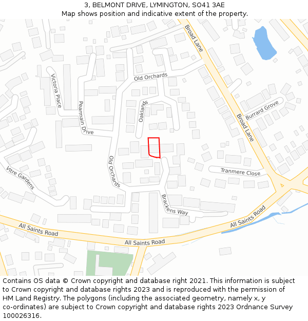 3, BELMONT DRIVE, LYMINGTON, SO41 3AE: Location map and indicative extent of plot