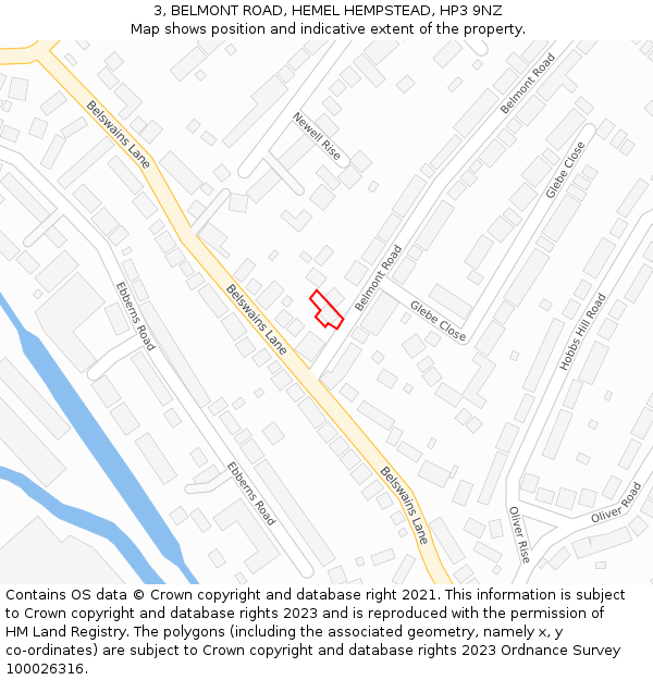 3, BELMONT ROAD, HEMEL HEMPSTEAD, HP3 9NZ: Location map and indicative extent of plot