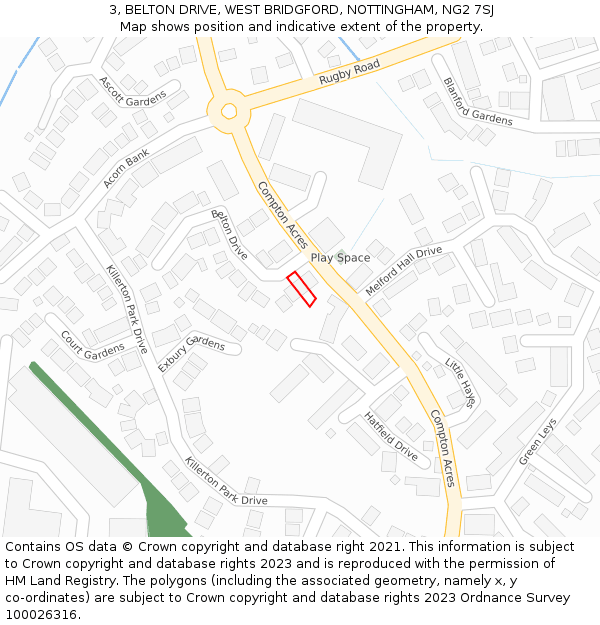 3, BELTON DRIVE, WEST BRIDGFORD, NOTTINGHAM, NG2 7SJ: Location map and indicative extent of plot