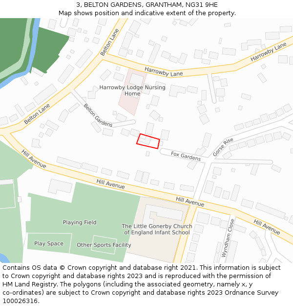 3, BELTON GARDENS, GRANTHAM, NG31 9HE: Location map and indicative extent of plot