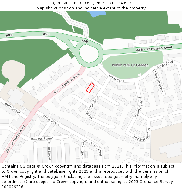 3, BELVEDERE CLOSE, PRESCOT, L34 6LB: Location map and indicative extent of plot